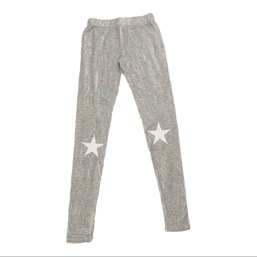 English Rose Silver Shimmer Iridescent Athleisure Leggings w/Stars; SZ S; BNIP